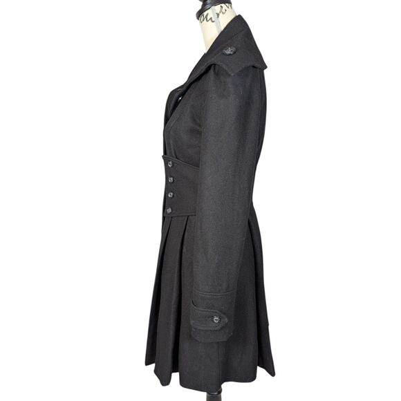 Hazel Hazel Black Wool Blend Fit & Flare Military Coat Size Small - Picture 3 of 16